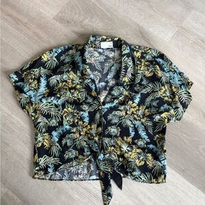 WILFRED FREE Tropical Print Tie-Front Shirt